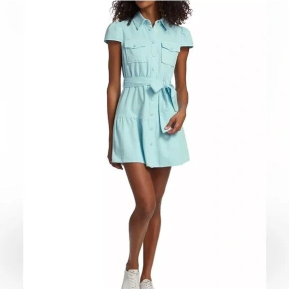 Alice + Olivia Miranda Puff Sleeve Denim Mini Dress in Rockstar Blue Size 4 - Picture 2 of 12